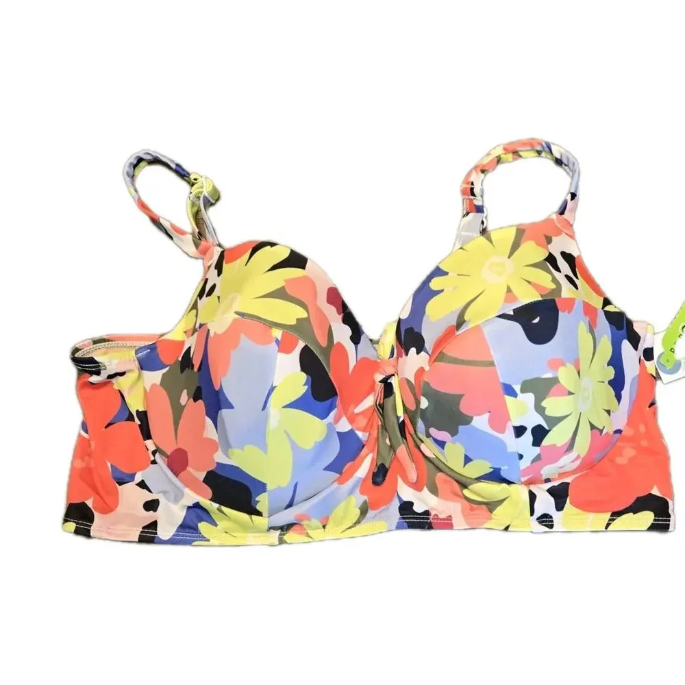 NWT Swim By Cacique Balconette Retro Floral Underwire Bikini Top Size 42DD